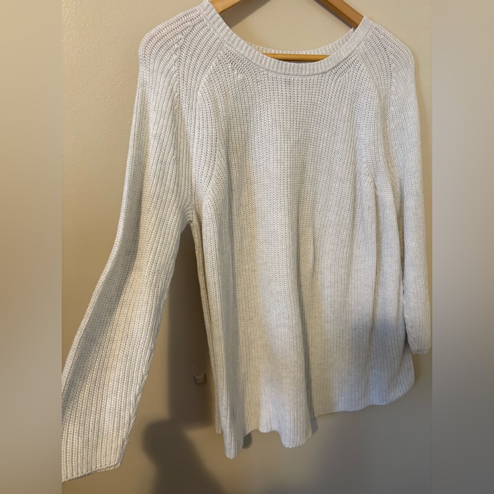 Eileen Fisher off white, heather Gray Scoop Neck Ribbed Knit Sweater - M/L - Picture 3 of 5